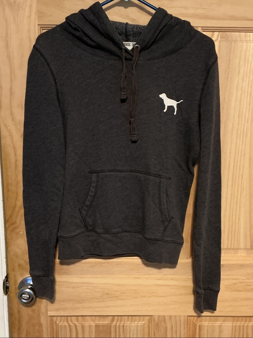 PINK Victoria's Secret Dark Gray Hoodie with White Dog Logo